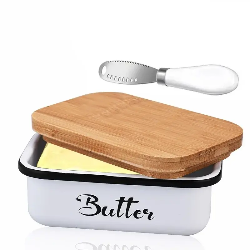 Rectangular Butter Dish with Bamboo Lid Butter Seal Storage Container Box Cheese Box with Knife Butter Slicer Fresh-keeping box