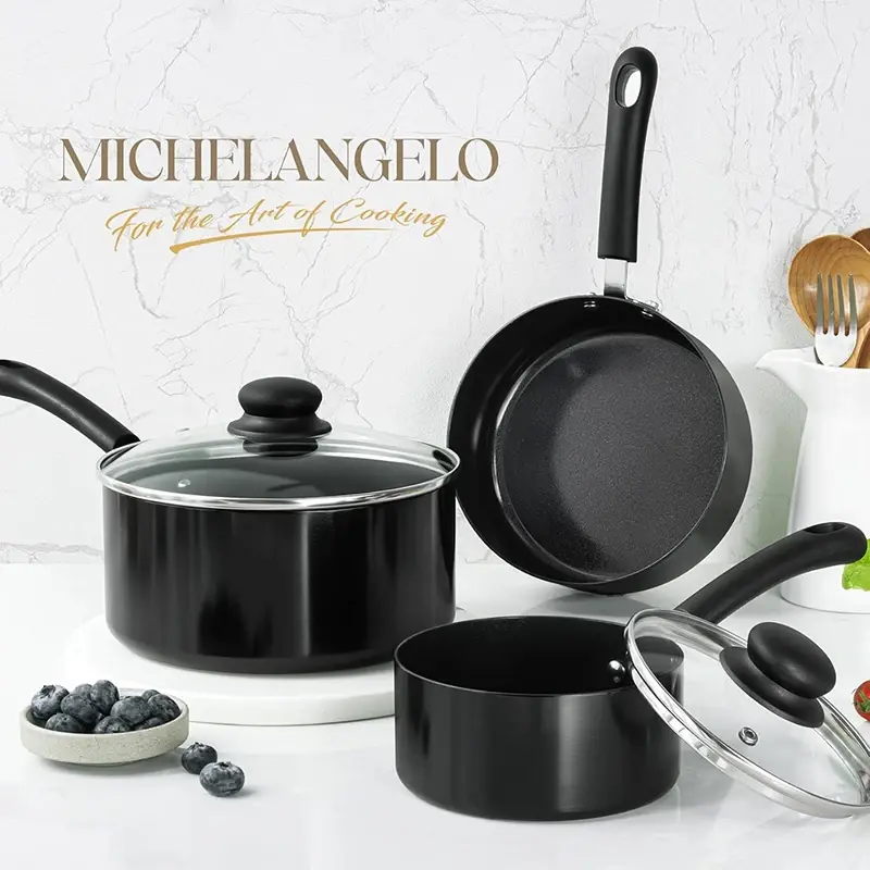 MICHELANGELO Ceramic Sauce Pan Sets with Steamer Nonstick Saucepan with Lid Multi-Purpose Cooking Pots Milk Pot Sauce pan