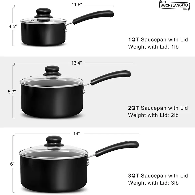 MICHELANGELO Ceramic Sauce Pan Sets with Steamer Nonstick Saucepan with Lid Multi-Purpose Cooking Pots Milk Pot Sauce pan