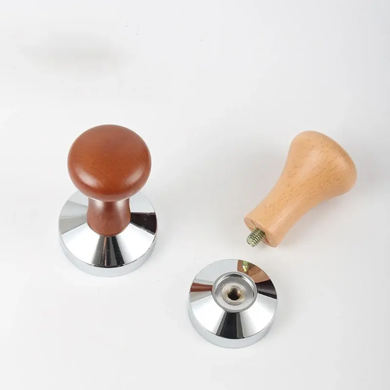 51/53/58mm Creative Wood Handle Espresso Coffee Metal Tamper Powder Hammer Mat Coffee Powder Dispenser Filler Base Press Mat