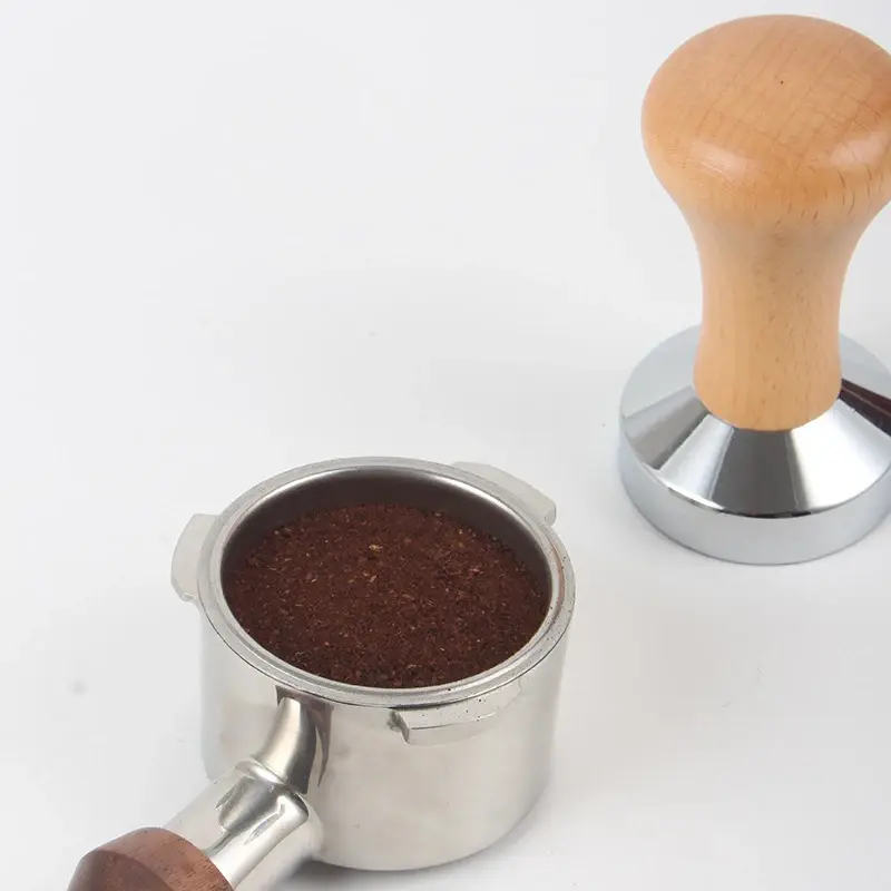 51/53/58mm Creative Wood Handle Espresso Coffee Metal Tamper Powder Hammer Mat Coffee Powder Dispenser Filler Base Press Mat