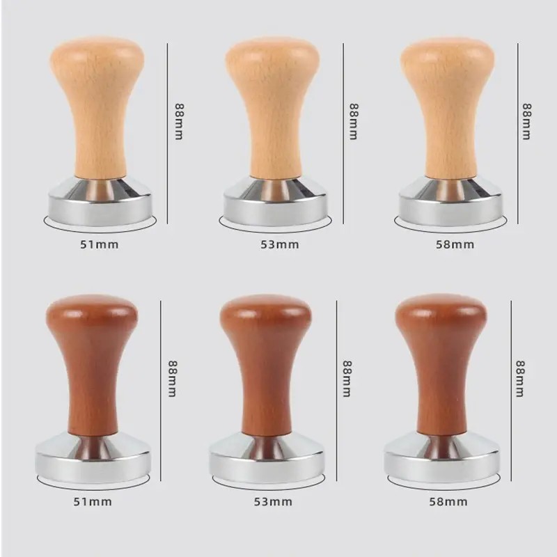 51/53/58mm Creative Wood Handle Espresso Coffee Metal Tamper Powder Hammer Mat Coffee Powder Dispenser Filler Base Press Mat