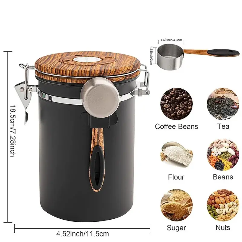 304 Stainless Steel Coffee Canister 1.8L Coffee Bean Vacuum Sealed Tank Coffee Bean Tea Storage Container Grain Nut Sealed Cans
