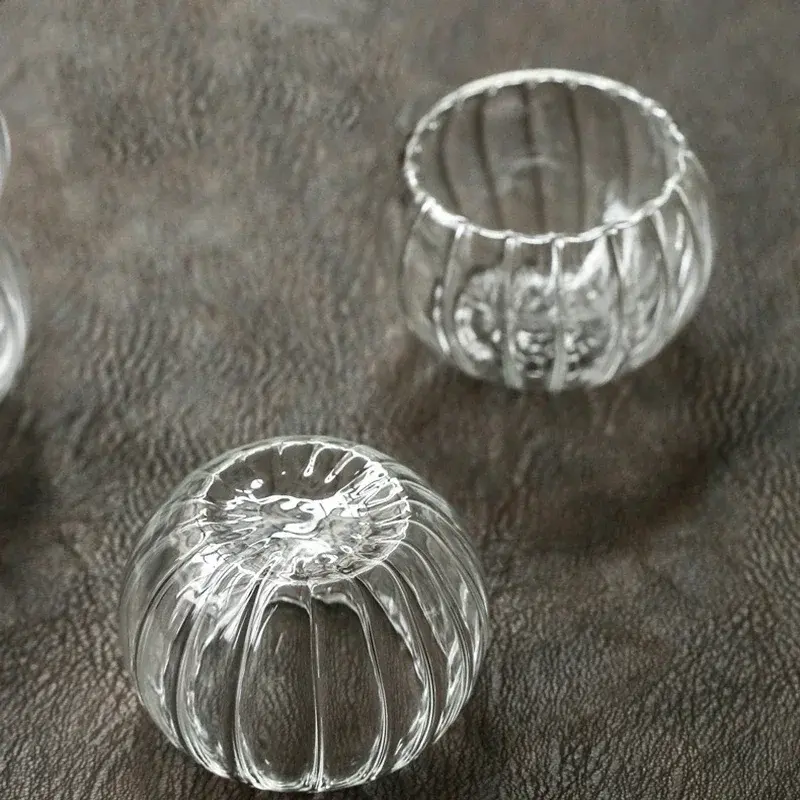 2/6Pcs 50ml Transparent Striped Glass Pumpkin Shape Tea Cup Heat-Resistant Oatmeal Milk Coffee Cup Household Tea Mug Drinkware