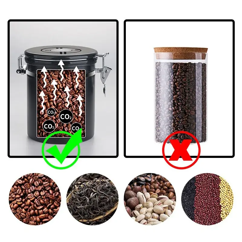 304 Stainless Steel Coffee Canister 1.8L Coffee Bean Vacuum Sealed Tank Coffee Bean Tea Storage Container Grain Nut Sealed Cans