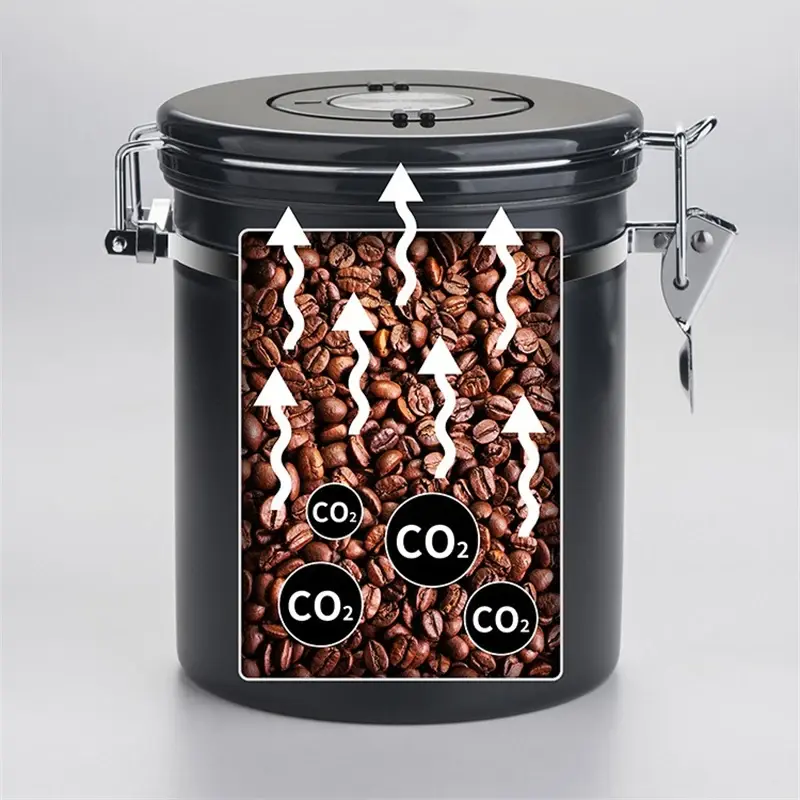304 Stainless Steel Coffee Canister 1.8L Coffee Bean Vacuum Sealed Tank Coffee Bean Tea Storage Container Grain Nut Sealed Cans