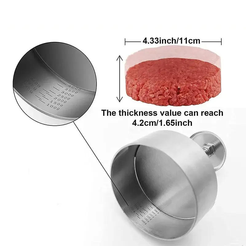Hamburger Patty Maker Press 304 Stainless Steel Non-Stick Manual Rice Ball Mold Meat press Thickness Adjusted Beef BBQ Tools