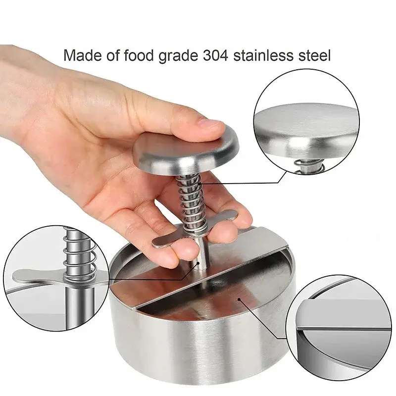 Hamburger Patty Maker Press 304 Stainless Steel Non-Stick Manual Rice Ball Mold Meat press Thickness Adjusted Beef BBQ Tools