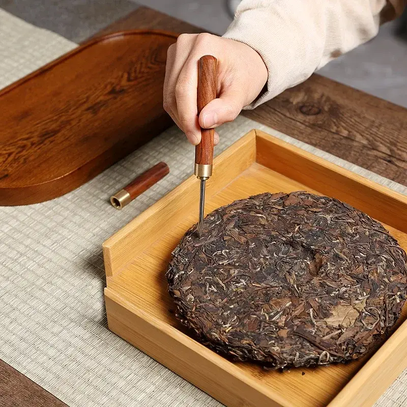 Sandalwood Tea Needle with Lid Wooden Handle Metal Tea Knife Puer Tea Tools Cone Needle Breaking Prying Tea Brick Ice Pick