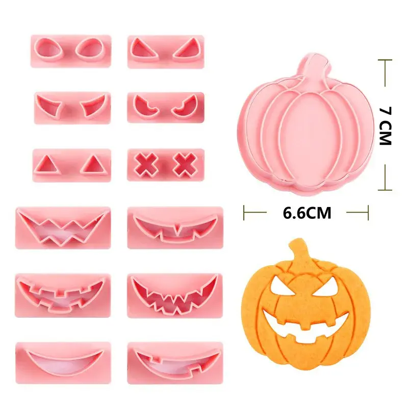 13Pcs/Set Halloween Cookie Cutters Fondant Cake DIY Pumpkin Face Biscuit Embosser Stamp Cookie Mold Halloween Baking Pastry Tool