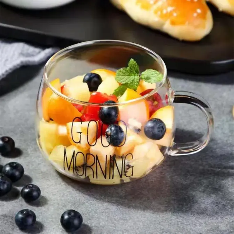 350ml Letter Printed Creative Transparent Glass Coffee Mug Tea Cup Drinks Dessert Breakfast Milk Cup Glass Mugs Handle Drinkware