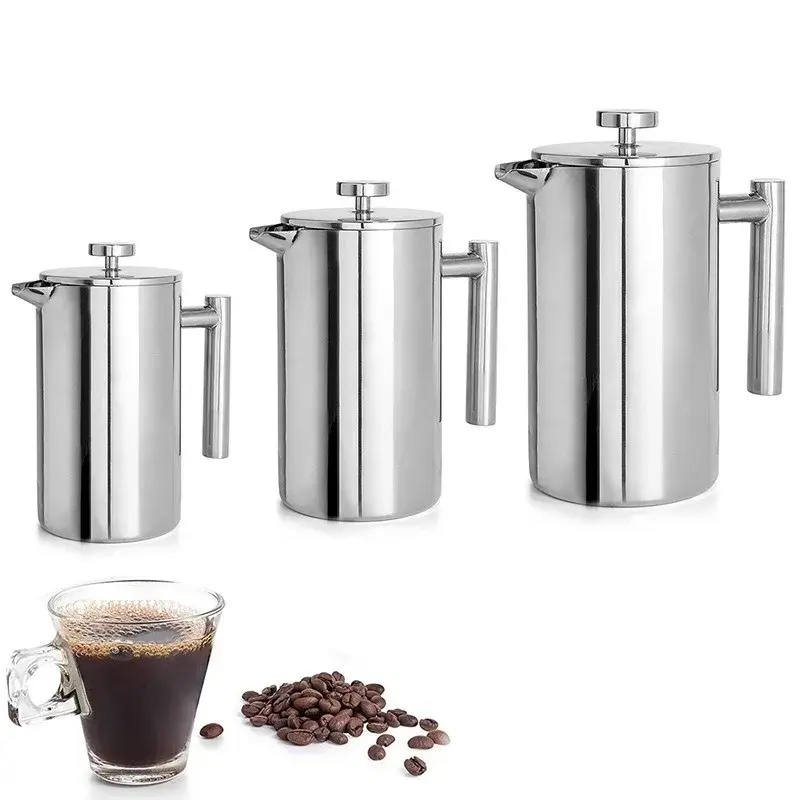 350/800/1000ML French Press Hand-brewed Coffee Brewing Kettle Double-layer Stainless Steel Insulated Coffee Hand-brewed Kettle