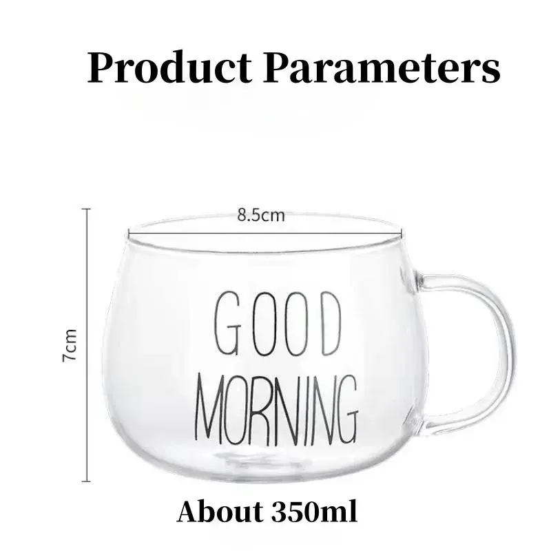 350ml Letter Printed Creative Transparent Glass Coffee Mug Tea Cup Drinks Dessert Breakfast Milk Cup Glass Mugs Handle Drinkware