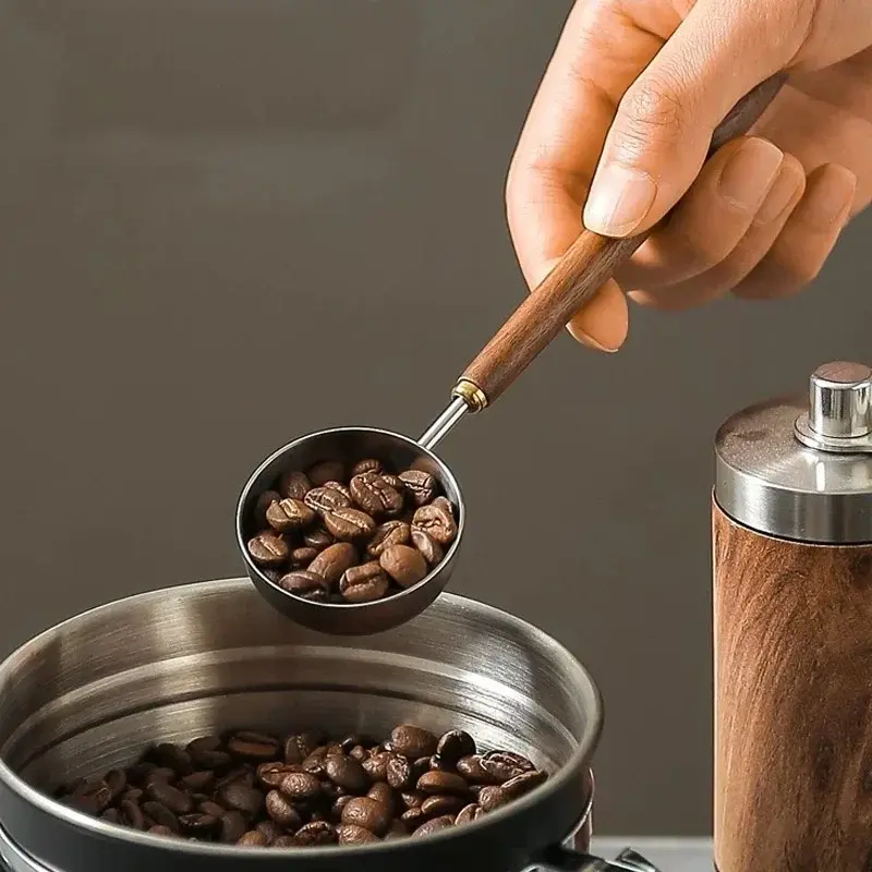 Stainless Steel Coffee Measuring Spoon Walnut Handle Coffee Bean Spoon Coffee Brewing Tool Kitchen Coffee Baking Accessories
