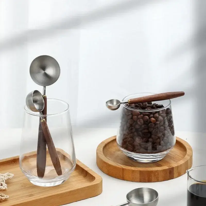 Stainless Steel Coffee Measuring Spoon Walnut Handle Coffee Bean Spoon Coffee Brewing Tool Kitchen Coffee Baking Accessories