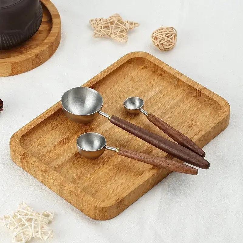 Stainless Steel Coffee Measuring Spoon Walnut Handle Coffee Bean Spoon Coffee Brewing Tool Kitchen Coffee Baking Accessories