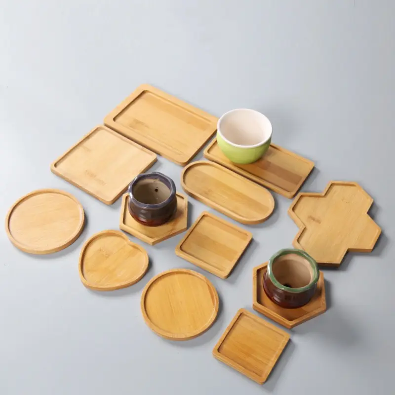 Bamboo Tea Coasters Multi-shaped Bamboo Tray Flower Pot Storage Coasters Kitchen Tableware Decoration Creative Coffee Coasters
