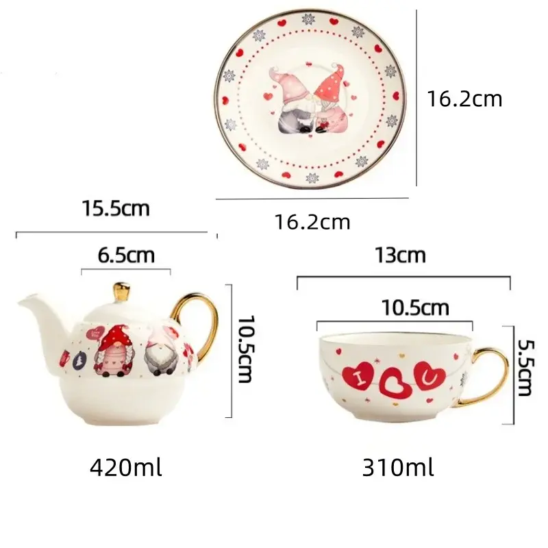 420ml Christmas Ceramic Gold-plated Teapot Cup and Saucer Set with Christmas Graffiti Coffee Flower Tea Set Christmas Gift
