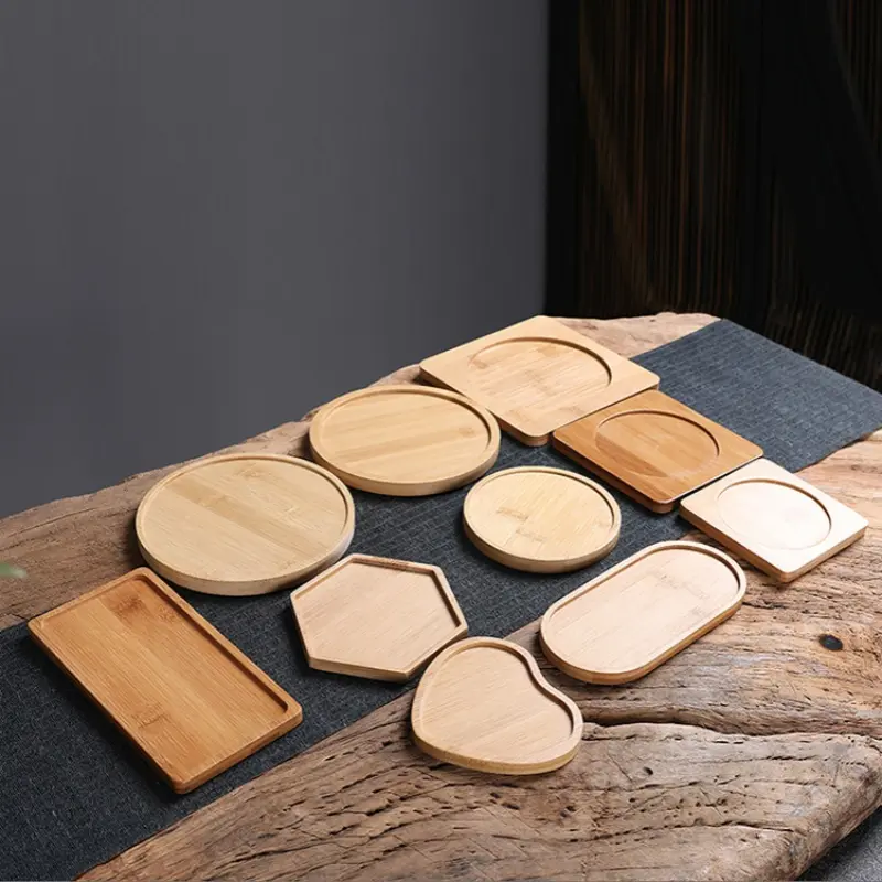 Bamboo Tea Coasters Multi-shaped Bamboo Tray Flower Pot Storage Coasters Kitchen Tableware Decoration Creative Coffee Coasters