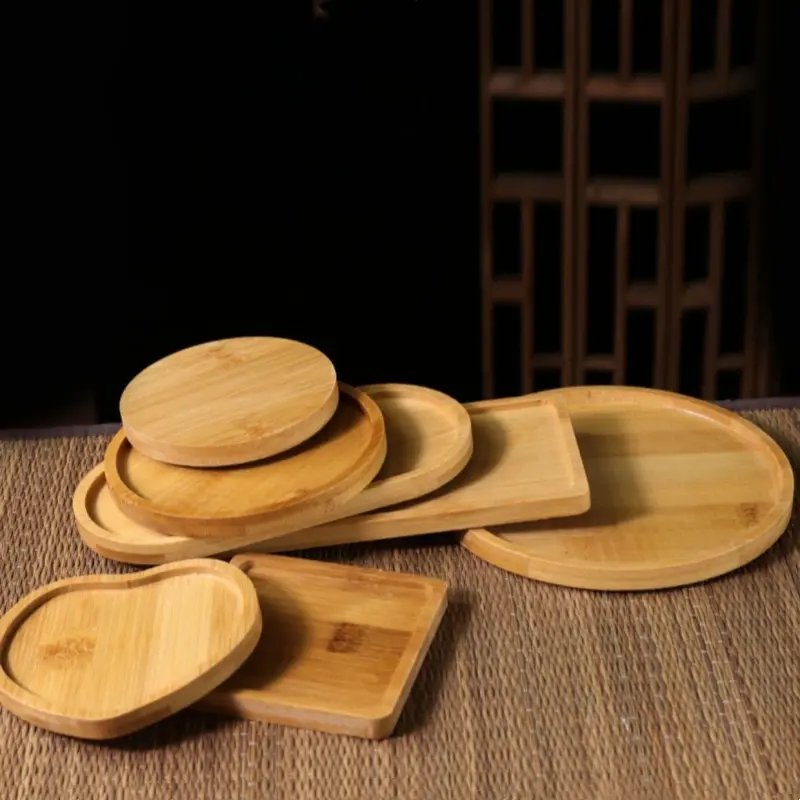Bamboo Tea Coasters Multi-shaped Bamboo Tray Flower Pot Storage Coasters Kitchen Tableware Decoration Creative Coffee Coasters