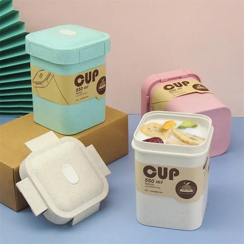 Wheat Straw Students Lunch Box 550ml Healthy BPA Free Soup Cup Microwave Bento Boxes Breakfast Cup Food Storage Container