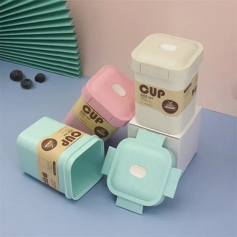 Wheat Straw Students Lunch Box 550ml Healthy BPA Free Soup Cup Microwave Bento Boxes Breakfast Cup Food Storage Container