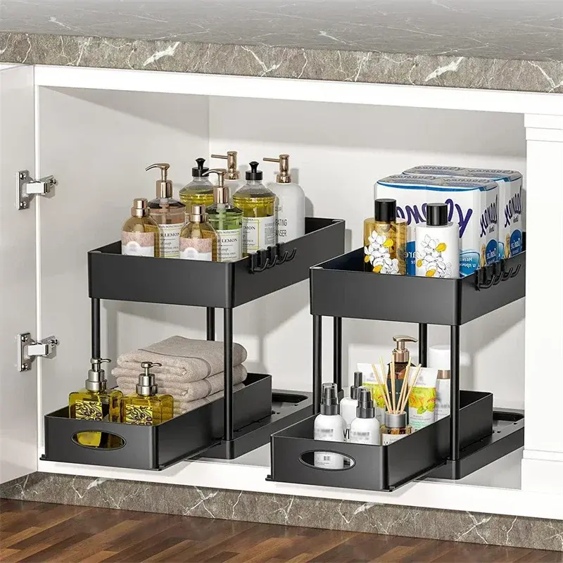 Multi-Purpose Drawer Storage Rack Under Sink Organizer Sliding Cabinet Basket Organizer Kitchen Bathroom Desktop Storage Shelf