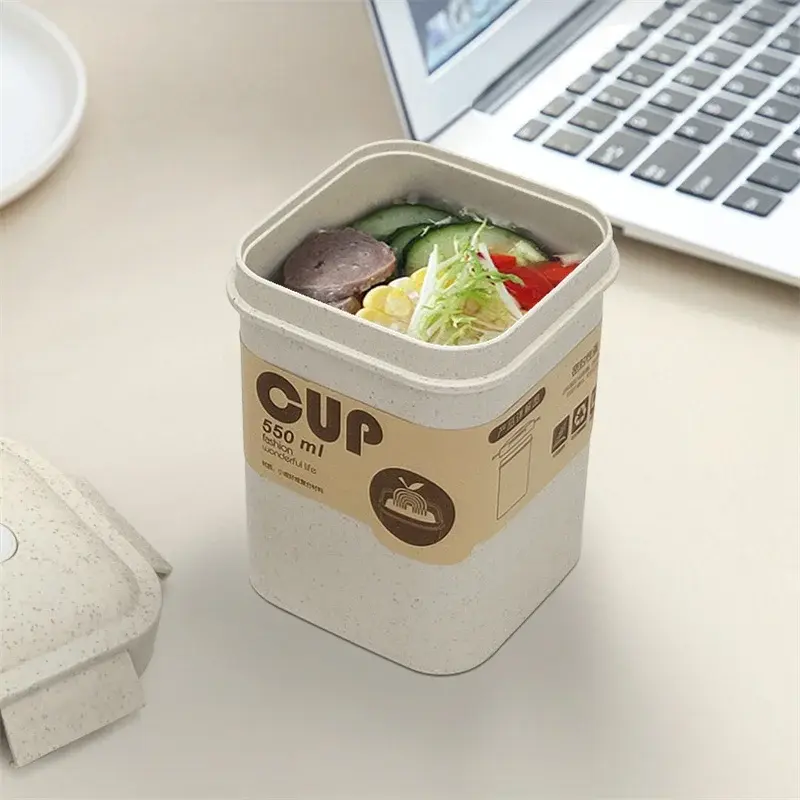 Wheat Straw Students Lunch Box 550ml Healthy BPA Free Soup Cup Microwave Bento Boxes Breakfast Cup Food Storage Container