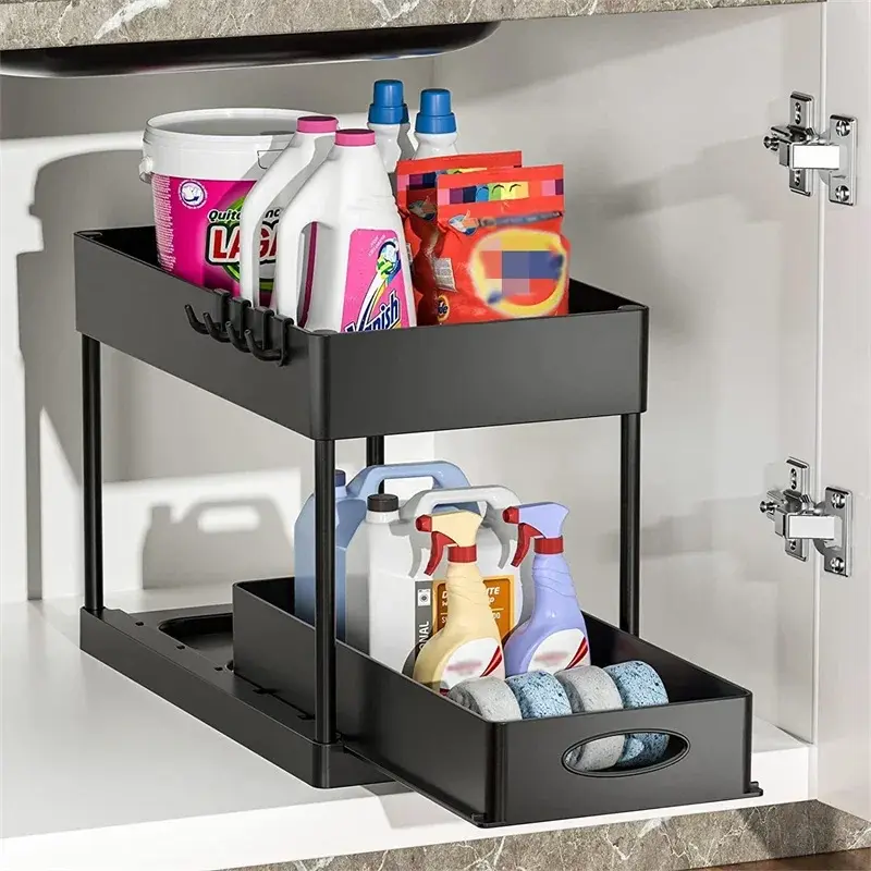 Multi-Purpose Drawer Storage Rack Under Sink Organizer Sliding Cabinet Basket Organizer Kitchen Bathroom Desktop Storage Shelf