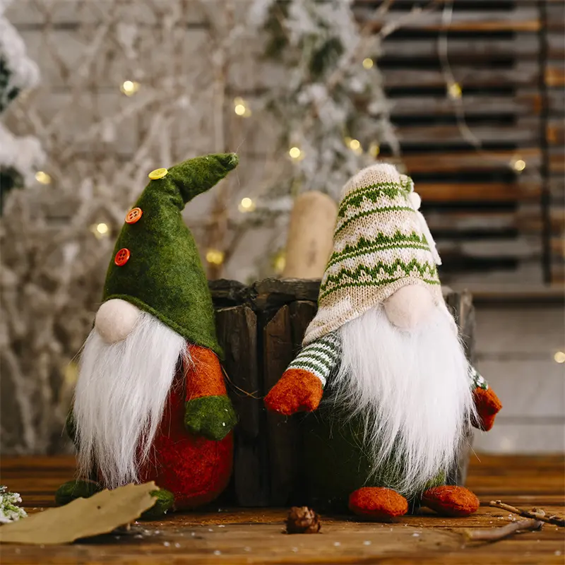 knitted Green Gnome Doll Figurine Christmas Faceless Doll Ornament Xmas Gift New Year Decoration For Home Office Children's Gift