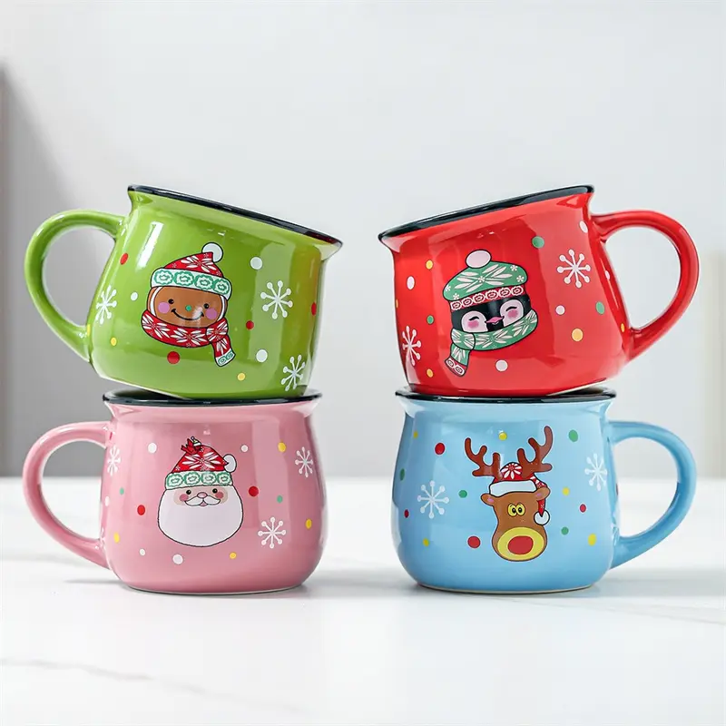 350ML Large Christmas Gift Ceramic Mug Santa Elk Mousse Cup Ceramic Coffee Cup For Office Home Milk Coffee Tea Cups Xmas Gift