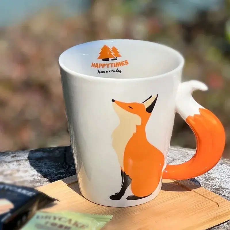 360ML Ceramic Fox Mug Creative Fox Tail Cartoon Animal Pattern Coffee Cup Afternoon Tea Anti-scald Milk Cup Home Drinking Cup