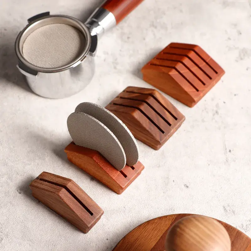 51/53/58mm Coffee Filter Screen Holder Reusable Walnut Wood Espresso Filter Screen Stand Machine Mesh Screen Base Holder