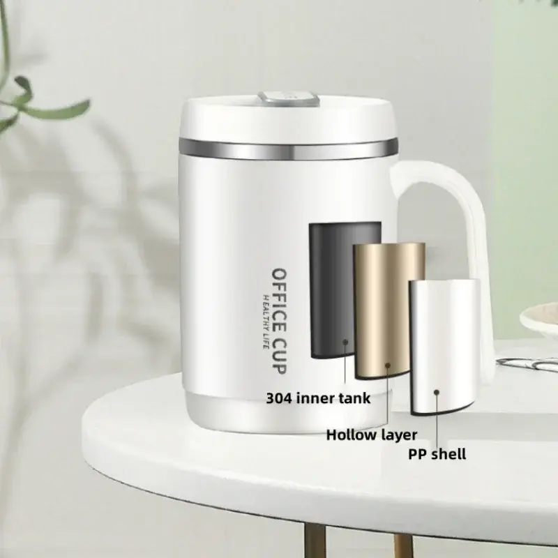 Portable Coffee Cup 500ml Double-layer PP/304 Stainless Steel Coffee Cup milk cups with Lid and Handle Insulated Drinking Cup