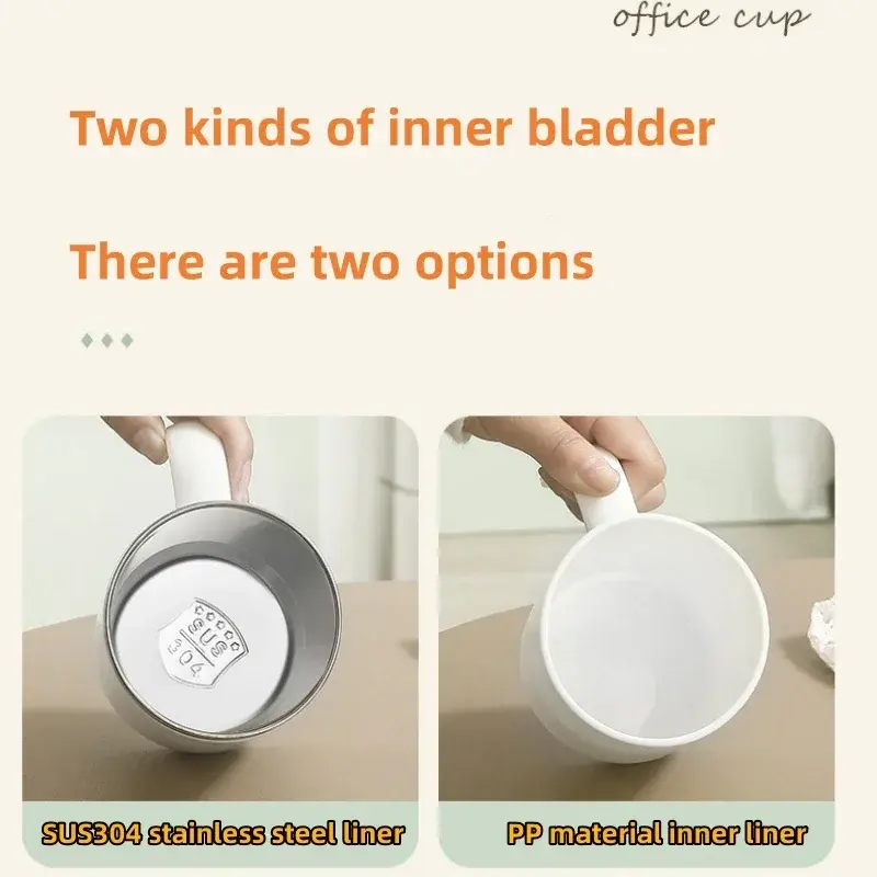 Portable Coffee Cup 500ml Double-layer PP/304 Stainless Steel Coffee Cup milk cups with Lid and Handle Insulated Drinking Cup