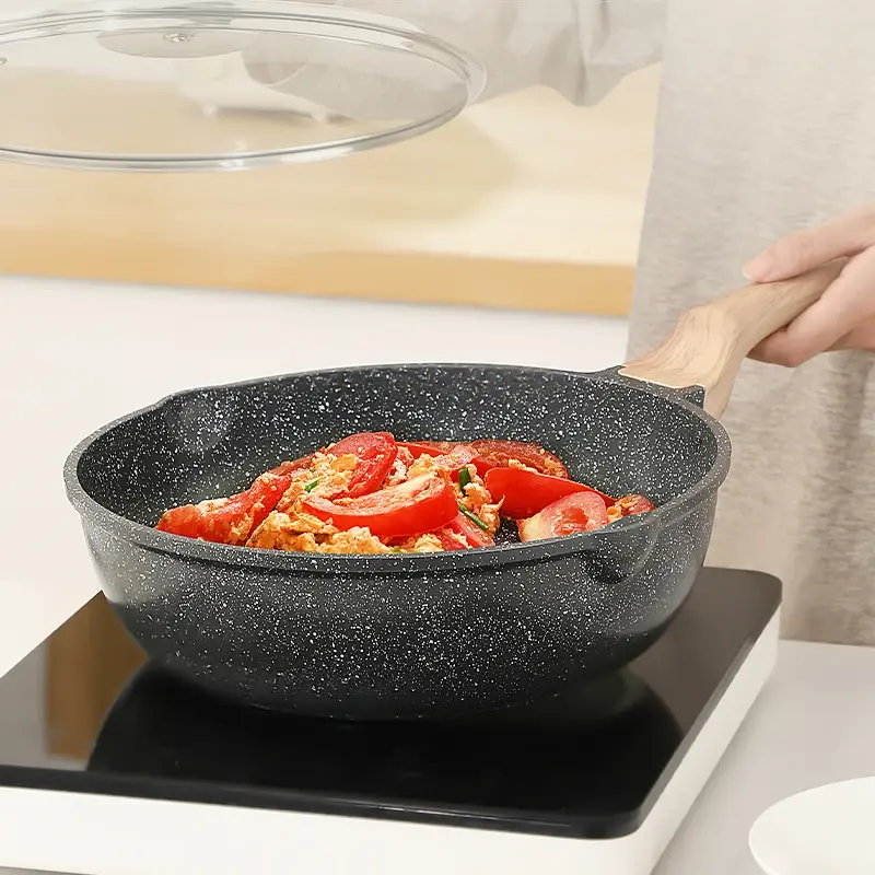 DONNOR 20-28cm Non-stick Frying Pan Wok Pan with Lid Ceramic Pot Chef Pan Induction Gas Stove Universal Steak Omelette Pan