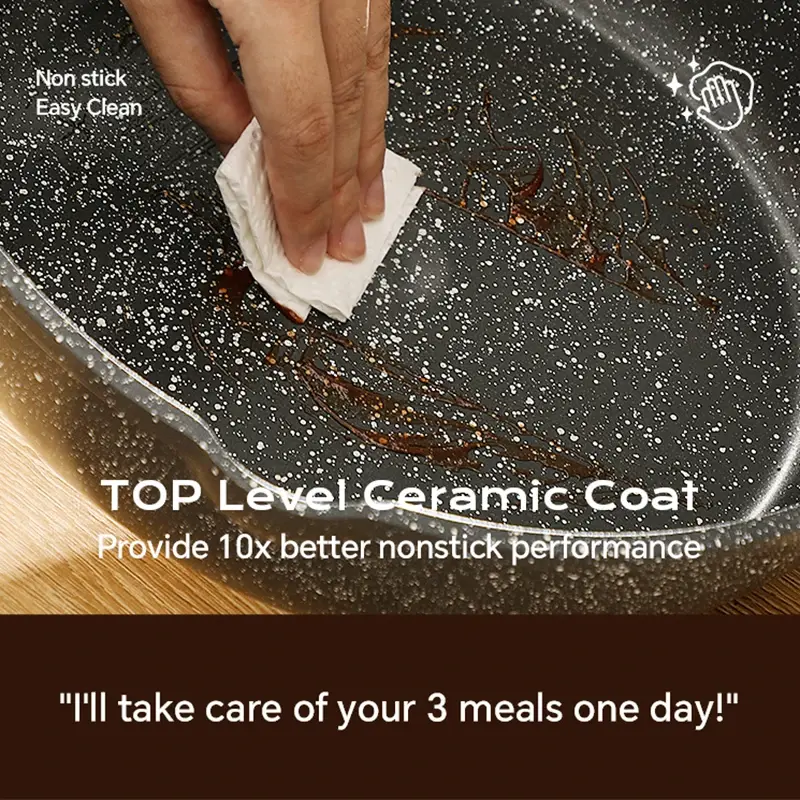 DONNOR 20-28cm Non-stick Frying Pan Wok Pan with Lid Ceramic Pot Chef Pan Induction Gas Stove Universal Steak Omelette Pan