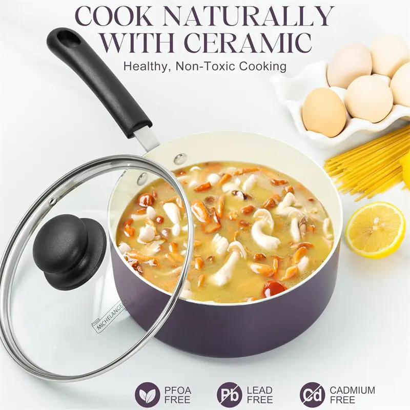 MICHELANGELO Nonstick Sauce Pan Set with Lid 1Qt&2Qt&3Qt Ceramic Coating Saucepan Milk Pot with Stay-Cool Handle Induction Pots
