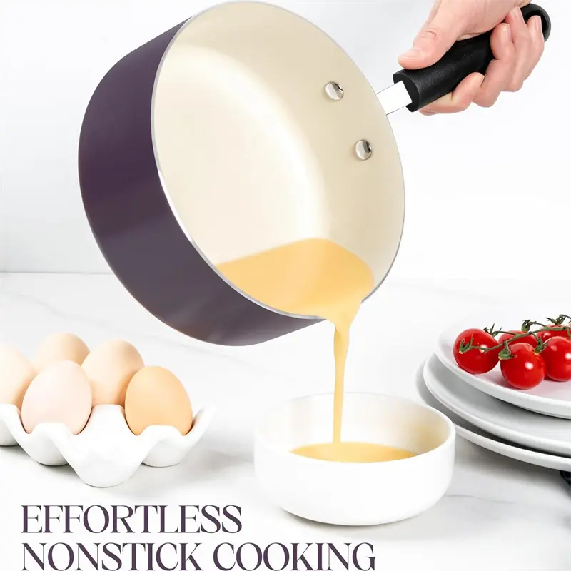 MICHELANGELO Nonstick Sauce Pan Set with Lid 1Qt&2Qt&3Qt Ceramic Coating Saucepan Milk Pot with Stay-Cool Handle Induction Pots