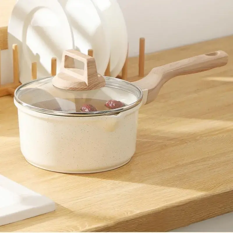 DONNOR Non-Stick Pan Milk Pot with Clear Lid Ceramic glaze Baby Complementary food pot Stockpot for Induction Gas Stove Durable