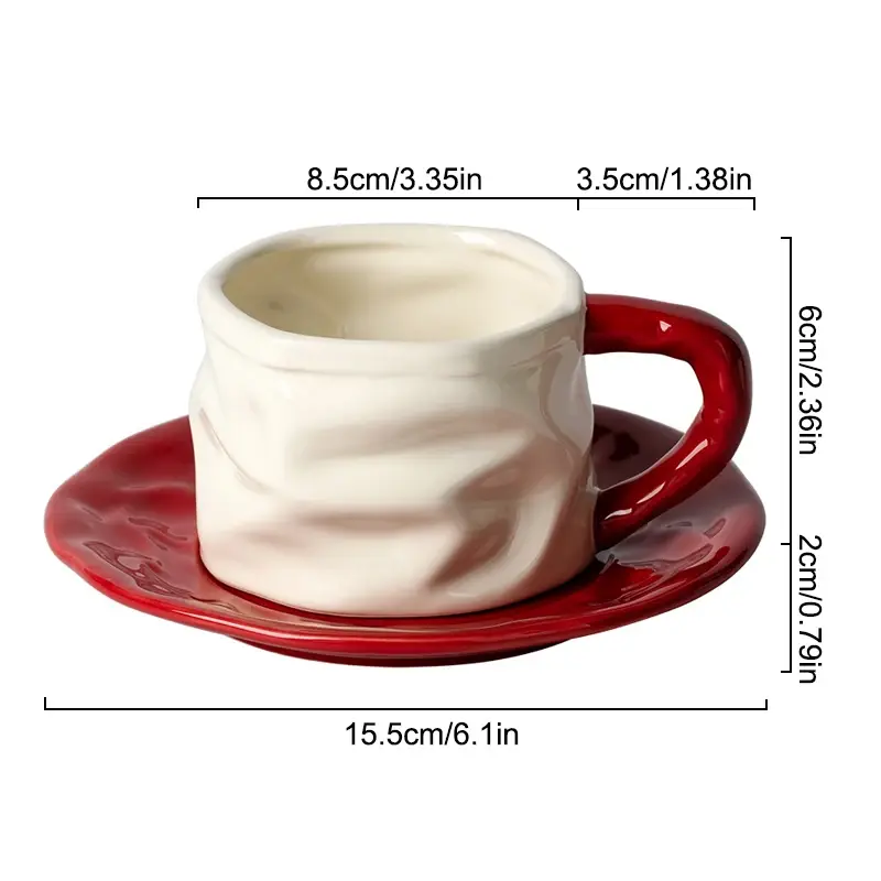 230ml Ceramics Mug Exquisite Pleated design Ceramics Coffee Cup and Saucer Set European style Afternoon tea cup Romantic gift