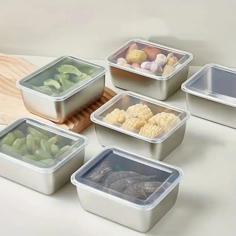 2Pcs/4Pcs Fresh-Keeping Box Stainless Steel Food Storage Pan With Lid Vegetable Ingredient Box Ice Storage Food Fruit Keep Box