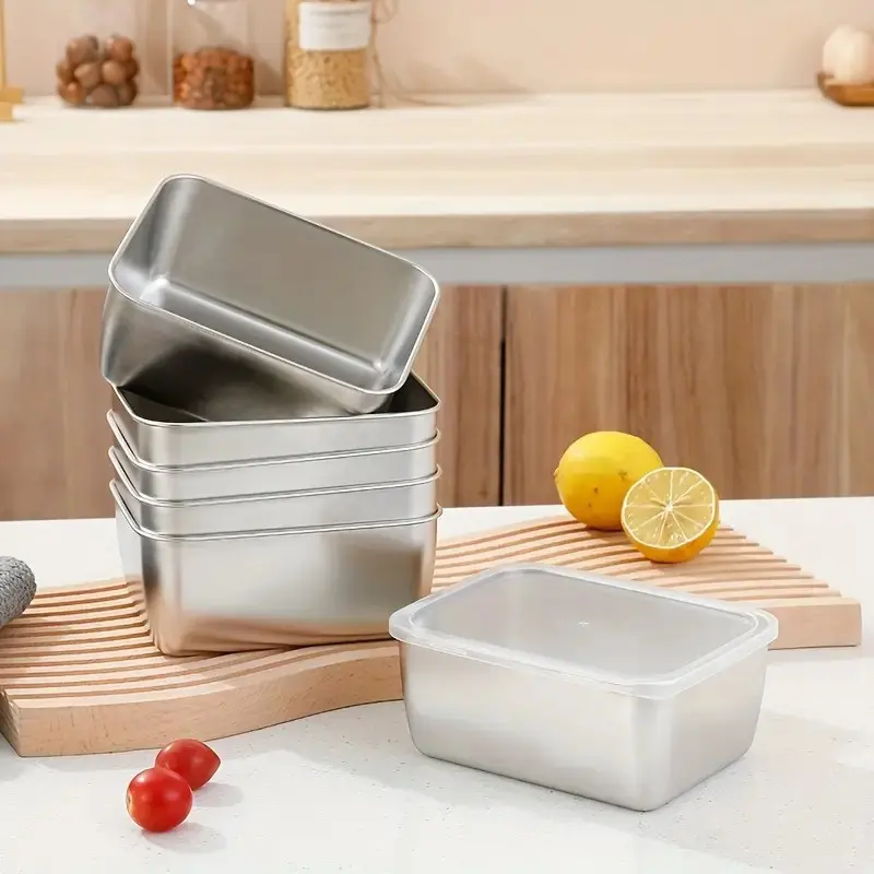 2Pcs/4Pcs Fresh-Keeping Box Stainless Steel Food Storage Pan With Lid Vegetable Ingredient Box Ice Storage Food Fruit Keep Box