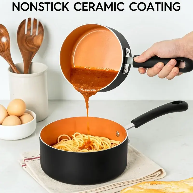MICHELANGELO Sauce Pan Set 1Qt /2Qt /3Qt Ultra Nonstick pan Set of 3 Ceramic Coated Milk Pot with Lids Multifunction Cooking Pot