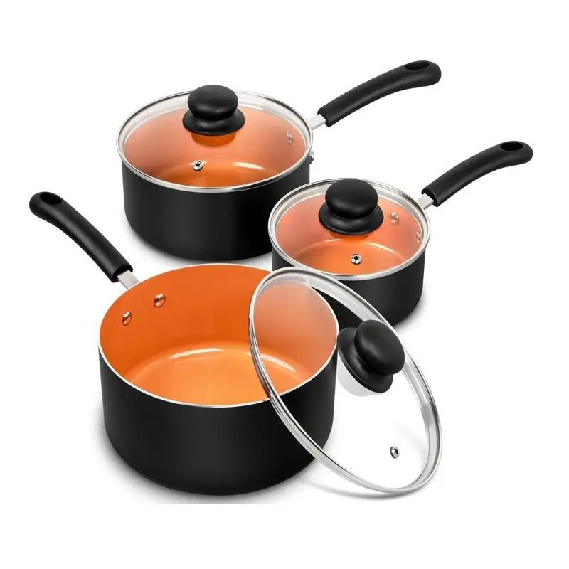 MICHELANGELO Sauce Pan Set 1Qt /2Qt /3Qt Ultra Nonstick pan Set of 3 Ceramic Coated Milk Pot with Lids Multifunction Cooking Pot