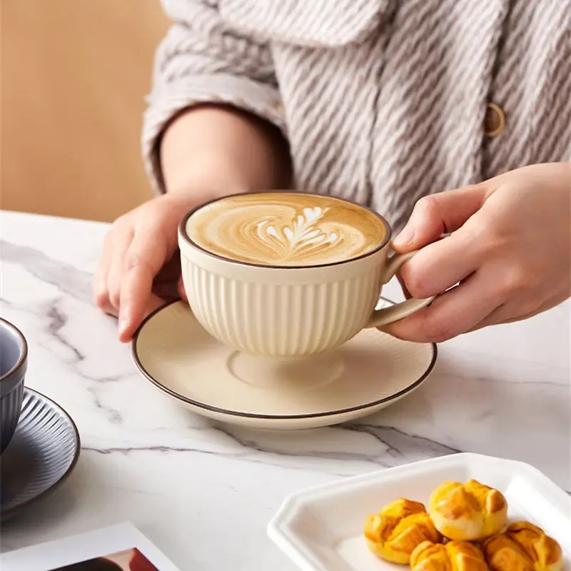 260ml European Retro style Coffee Cup with Saucer set Pumpkin Cups Ceramic Mugs Latte Espresso Mug Afternoon Tea Cup Water Cup