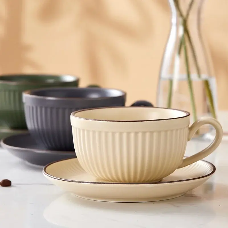 260ml European Retro style Coffee Cup with Saucer set Pumpkin Cups Ceramic Mugs Latte Espresso Mug Afternoon Tea Cup Water Cup