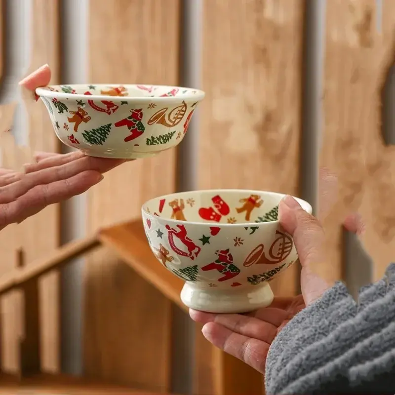 Christmas Ceramic Tableware Bowls Plates Water Cups Retro Breakfast Dessert Bowls Coffee Cup Microwaveable Christmas Gifts