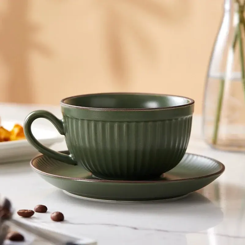 260ml European Retro style Coffee Cup with Saucer set Pumpkin Cups Ceramic Mugs Latte Espresso Mug Afternoon Tea Cup Water Cup