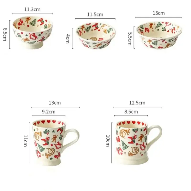 Christmas Ceramic Tableware Bowls Plates Water Cups Retro Breakfast Dessert Bowls Coffee Cup Microwaveable Christmas Gifts